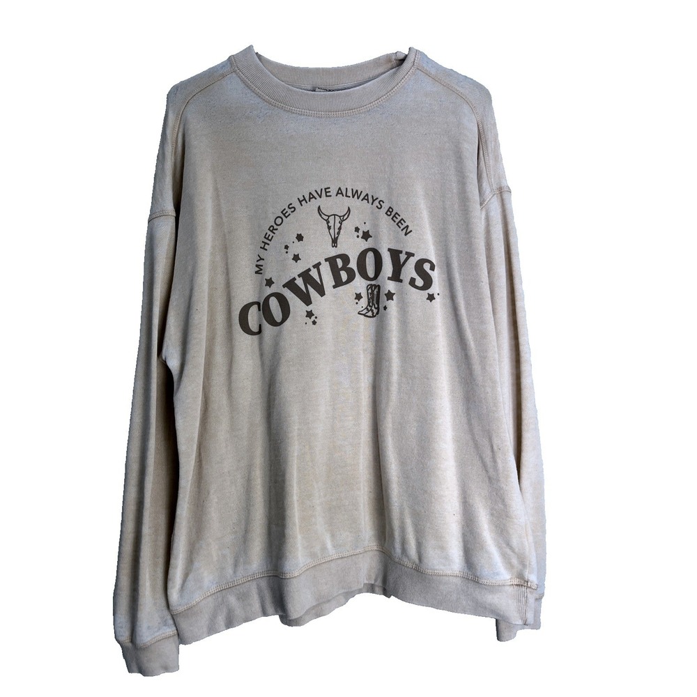 Chicka-D Charlie Southern Womens Burnout Sweatshirt Sz M Tan Oversized Graphic‎